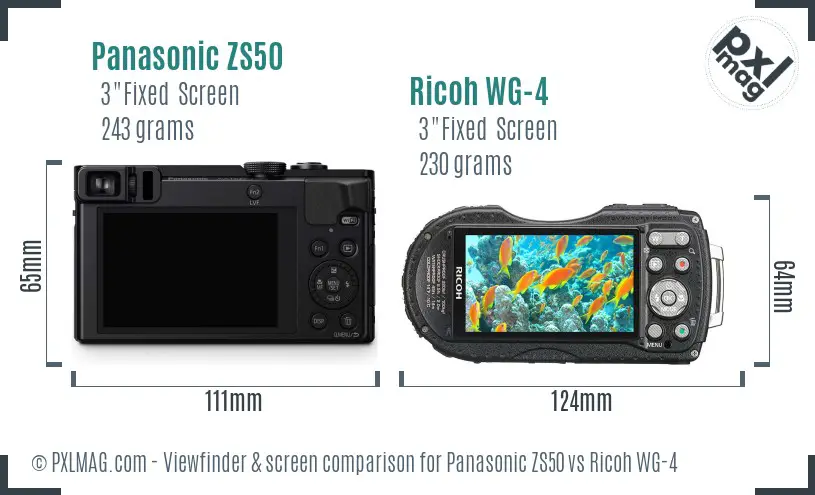 Panasonic ZS50 vs Ricoh WG-4 Screen and Viewfinder comparison