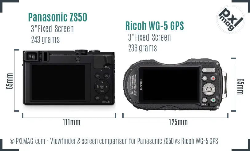 Panasonic ZS50 vs Ricoh WG-5 GPS Screen and Viewfinder comparison