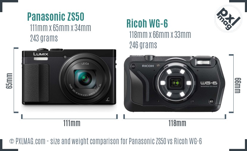 Panasonic ZS50 vs Ricoh WG-6 size comparison