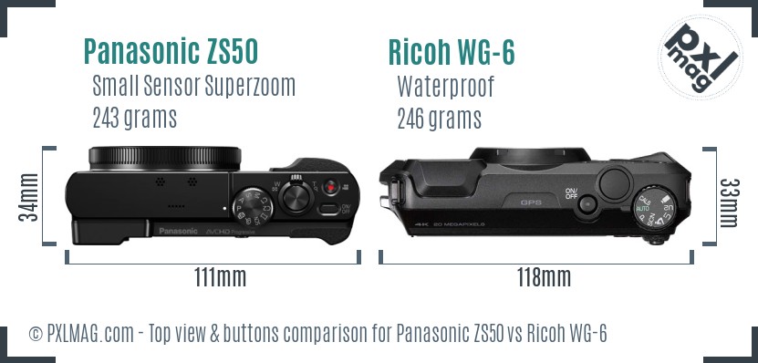 Panasonic ZS50 vs Ricoh WG-6 top view buttons comparison