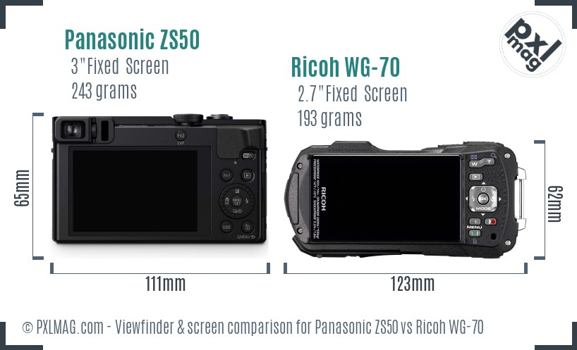 Panasonic ZS50 vs Ricoh WG-70 Screen and Viewfinder comparison