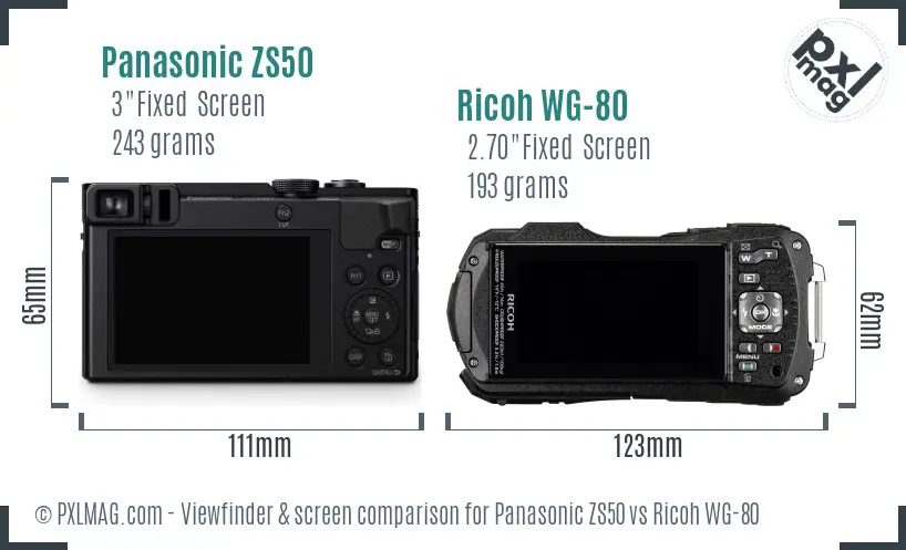 Panasonic ZS50 vs Ricoh WG-80 Screen and Viewfinder comparison