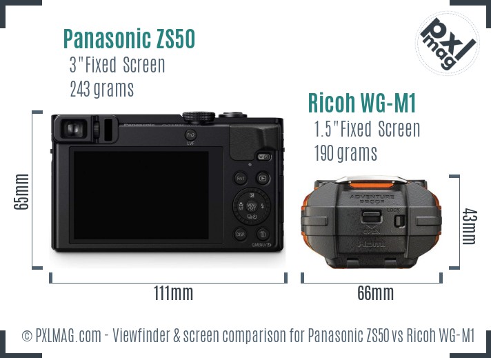 Panasonic ZS50 vs Ricoh WG-M1 Screen and Viewfinder comparison