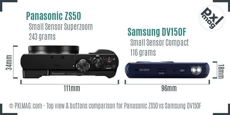 Panasonic ZS50 vs Samsung DV150F top view buttons comparison Panasonic ZS50 vs Samsung DV150F top view buttons comparison