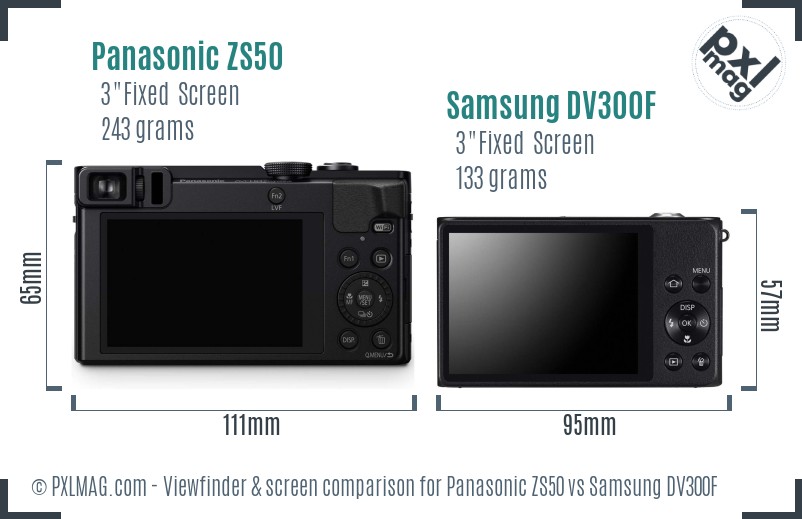 Panasonic ZS50 vs Samsung DV300F Screen and Viewfinder comparison