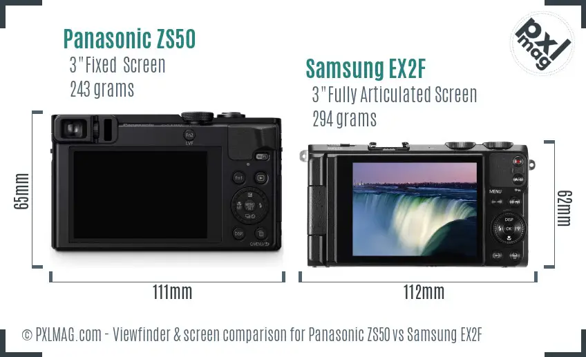 Panasonic ZS50 vs Samsung EX2F Screen and Viewfinder comparison