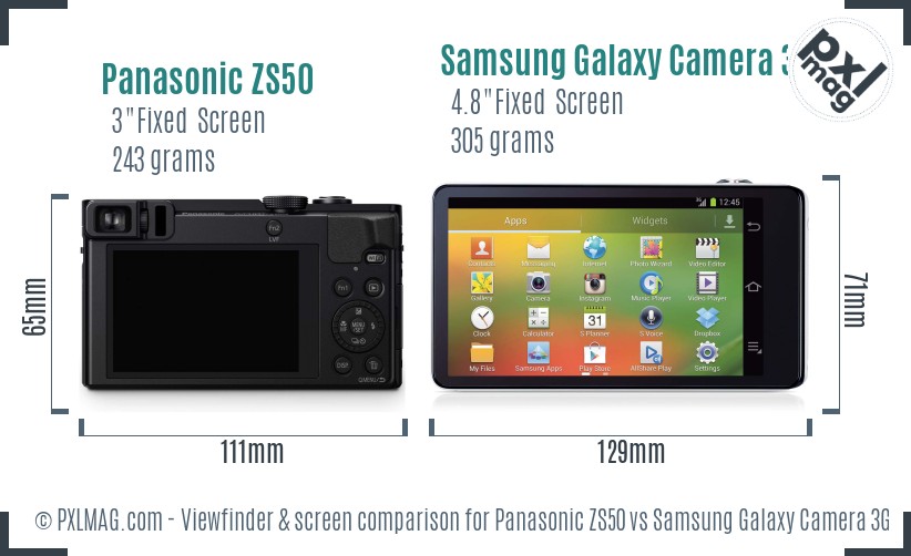 Panasonic ZS50 vs Samsung Galaxy Camera 3G Screen and Viewfinder comparison