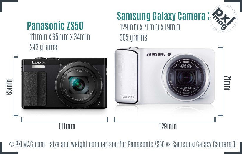 Panasonic ZS50 vs Samsung Galaxy Camera 3G size comparison