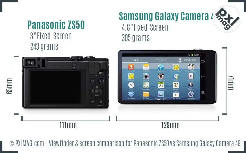 Panasonic ZS50 vs Samsung Galaxy Camera 4G Screen and Viewfinder comparison