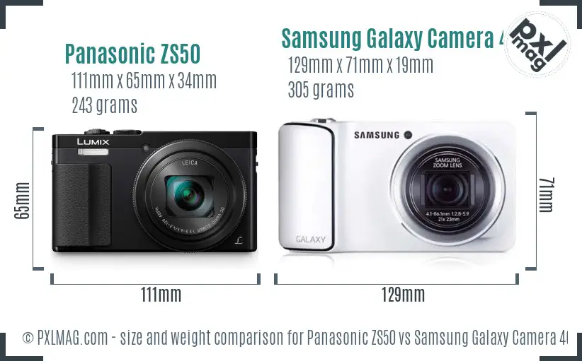 Panasonic ZS50 vs Samsung Galaxy Camera 4G size comparison