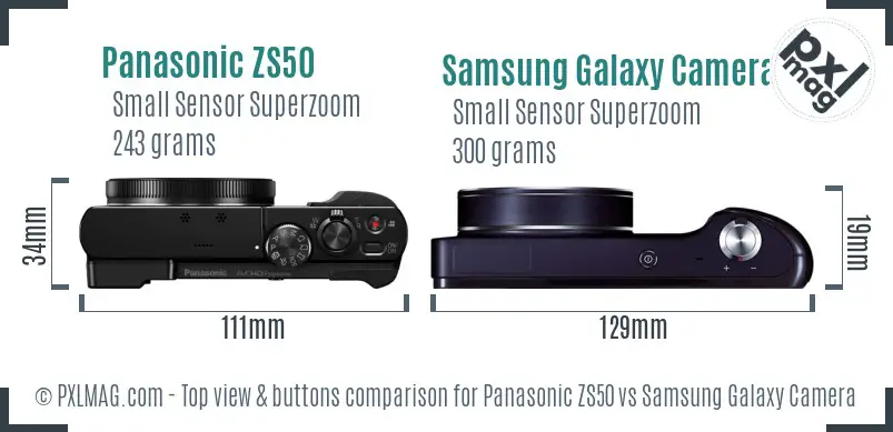 Panasonic ZS50 vs Samsung Galaxy Camera top view buttons comparison