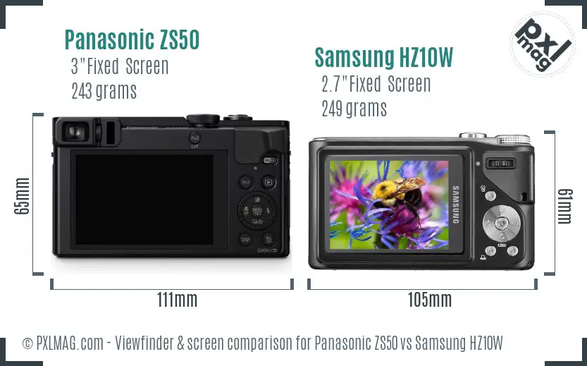 Panasonic ZS50 vs Samsung HZ10W Screen and Viewfinder comparison