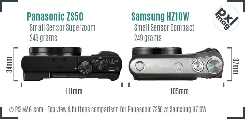 Panasonic ZS50 vs Samsung HZ10W top view buttons comparison