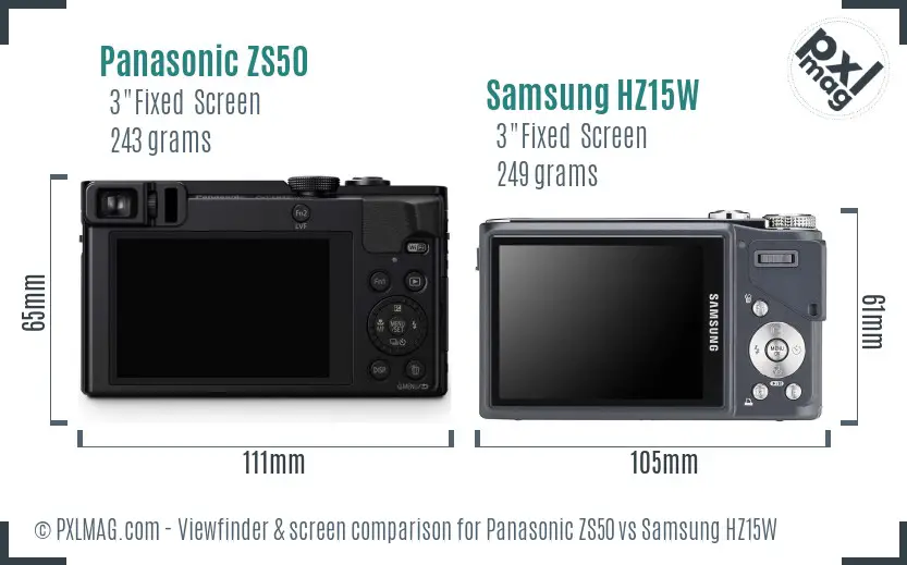 Panasonic ZS50 vs Samsung HZ15W Screen and Viewfinder comparison Panasonic ZS50 vs Samsung HZ15W Screen and Viewfinder comparison