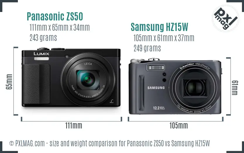 Panasonic ZS50 vs Samsung HZ15W size comparison Panasonic ZS50 vs Samsung HZ15W size comparison