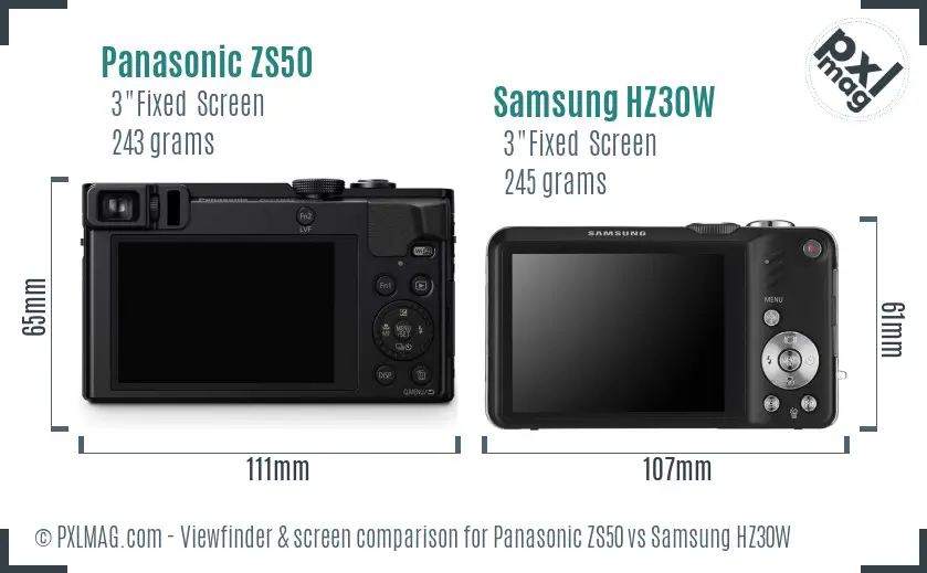 Panasonic ZS50 vs Samsung HZ30W Screen and Viewfinder comparison