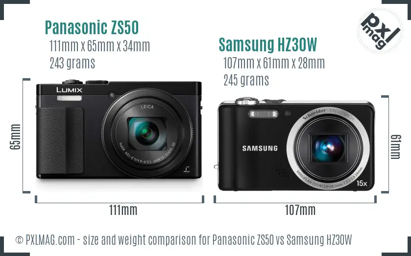 Panasonic ZS50 vs Samsung HZ30W size comparison