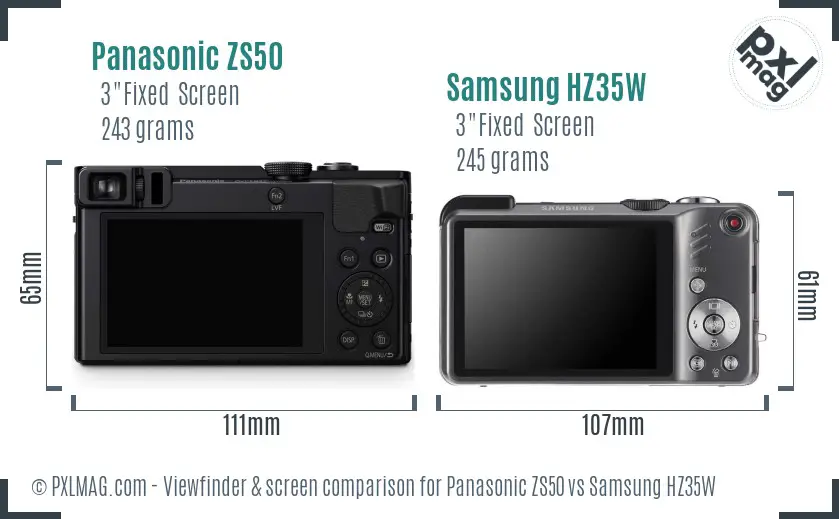 Panasonic ZS50 vs Samsung HZ35W Screen and Viewfinder comparison