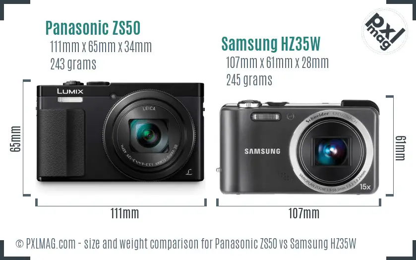 Panasonic ZS50 vs Samsung HZ35W size comparison