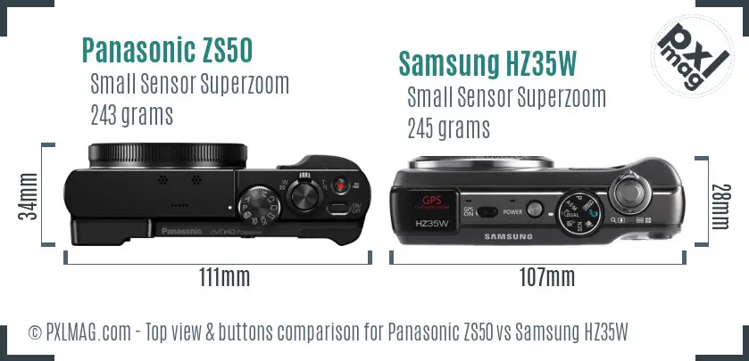 Panasonic ZS50 vs Samsung HZ35W top view buttons comparison