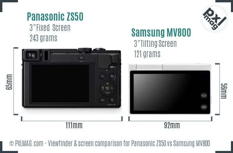 Panasonic ZS50 vs Samsung MV800 Screen and Viewfinder comparison