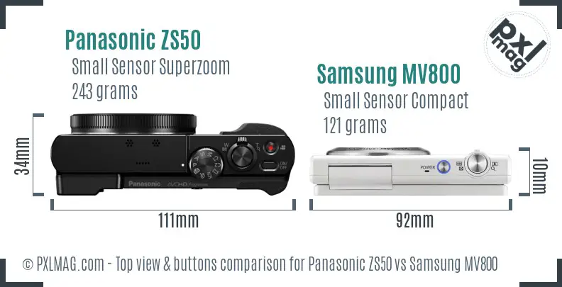 Panasonic ZS50 vs Samsung MV800 top view buttons comparison