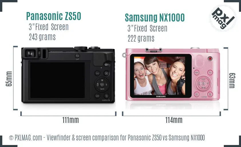 Panasonic ZS50 vs Samsung NX1000 Screen and Viewfinder comparison