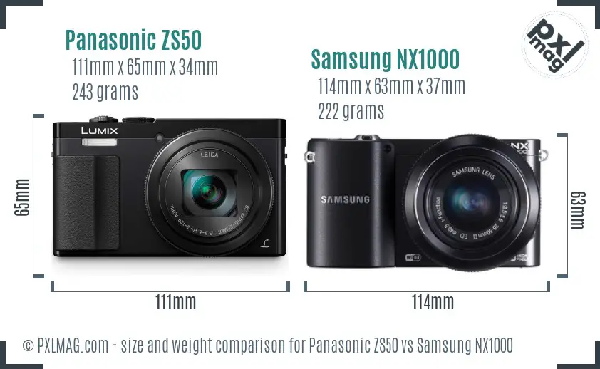 Panasonic ZS50 vs Samsung NX1000 size comparison