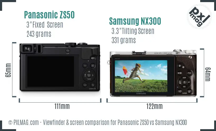 Panasonic ZS50 vs Samsung NX300 Screen and Viewfinder comparison