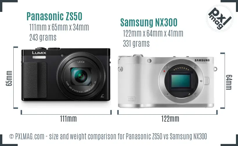 Panasonic ZS50 vs Samsung NX300 size comparison