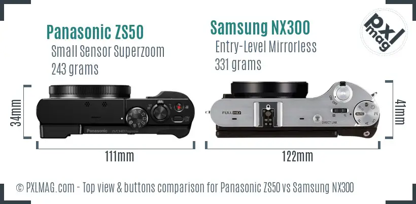 Panasonic ZS50 vs Samsung NX300 top view buttons comparison