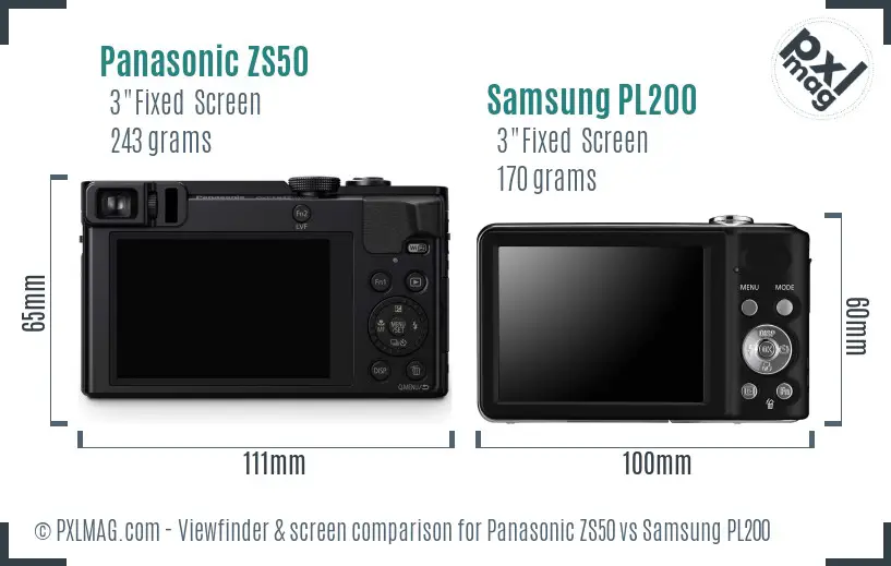 Panasonic ZS50 vs Samsung PL200 Screen and Viewfinder comparison