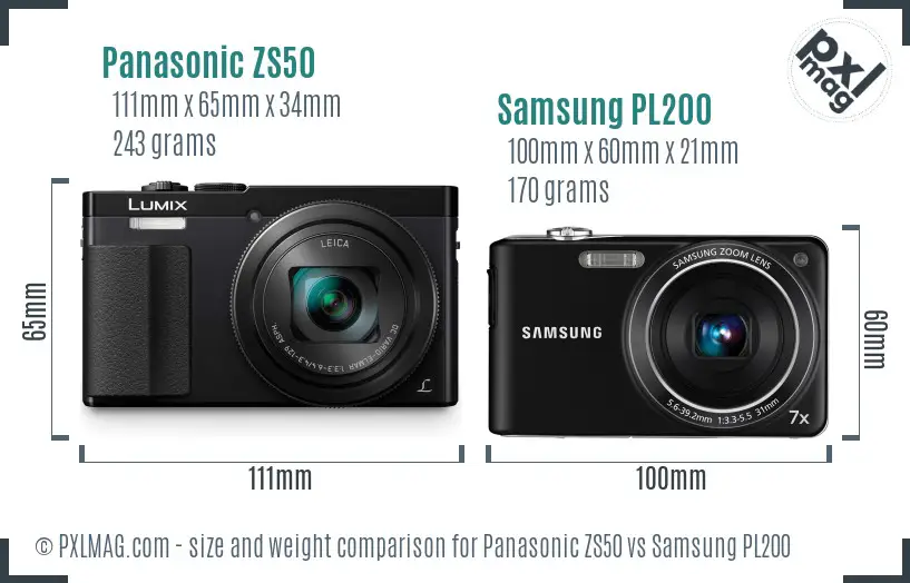 Panasonic ZS50 vs Samsung PL200 size comparison