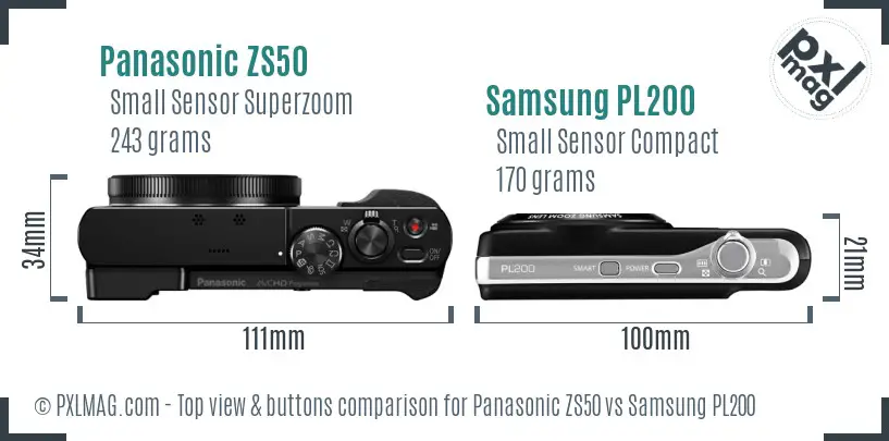 Panasonic ZS50 vs Samsung PL200 top view buttons comparison