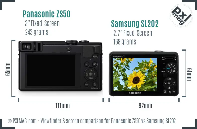 Panasonic ZS50 vs Samsung SL202 Screen and Viewfinder comparison