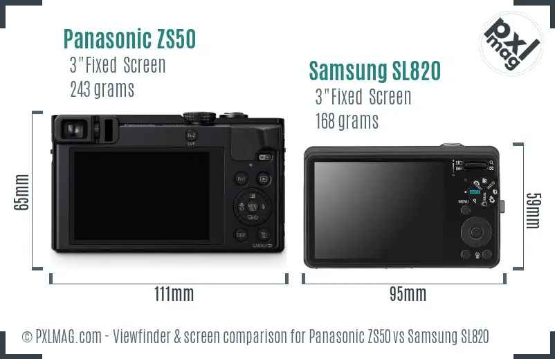 Panasonic ZS50 vs Samsung SL820 Screen and Viewfinder comparison