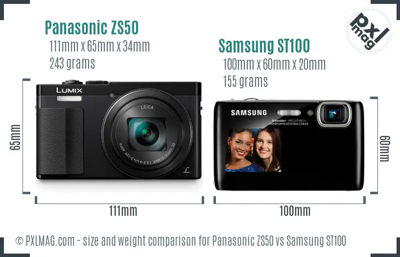 Panasonic ZS50 vs Samsung ST100 size comparison