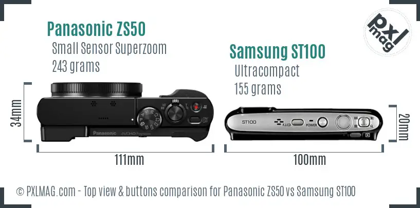 Panasonic ZS50 vs Samsung ST100 top view buttons comparison