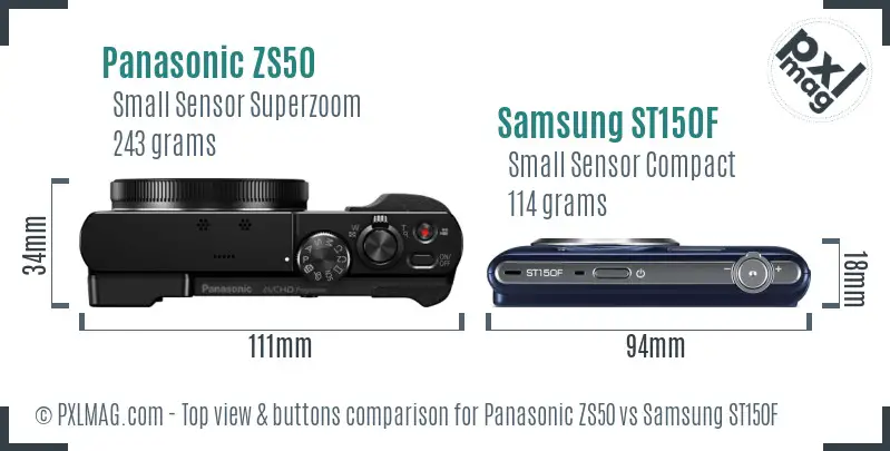 Panasonic ZS50 vs Samsung ST150F top view buttons comparison Panasonic ZS50 vs Samsung ST150F top view buttons comparison