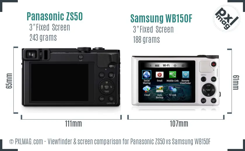 Panasonic ZS50 vs Samsung WB150F Screen and Viewfinder comparison