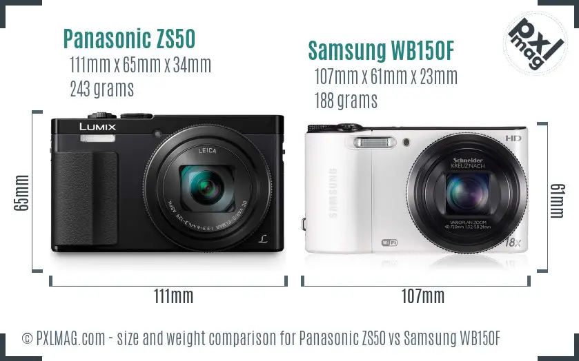 Panasonic ZS50 vs Samsung WB150F size comparison