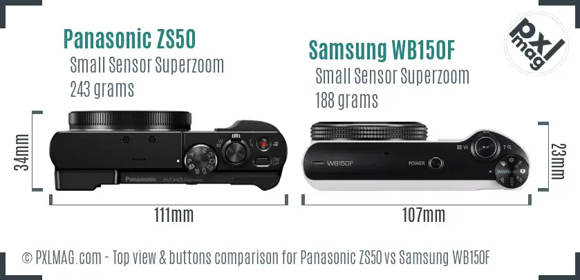 Panasonic ZS50 vs Samsung WB150F top view buttons comparison