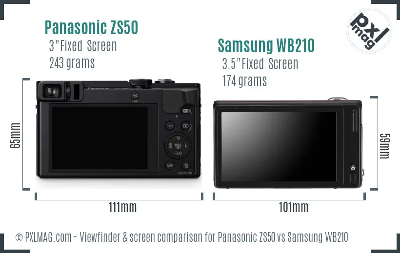 Panasonic ZS50 vs Samsung WB210 Screen and Viewfinder comparison