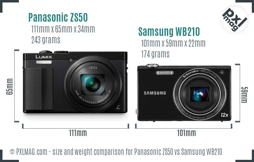 Panasonic ZS50 vs Samsung WB210 size comparison