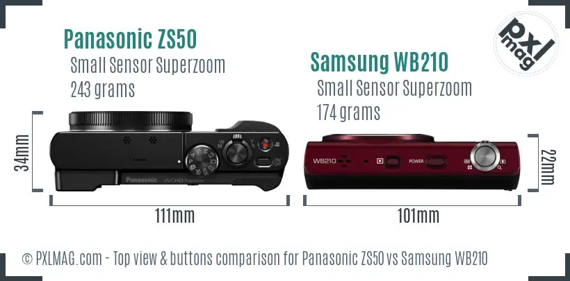 Panasonic ZS50 vs Samsung WB210 top view buttons comparison