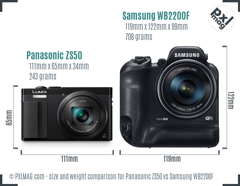 Panasonic ZS50 vs Samsung WB2200F size comparison