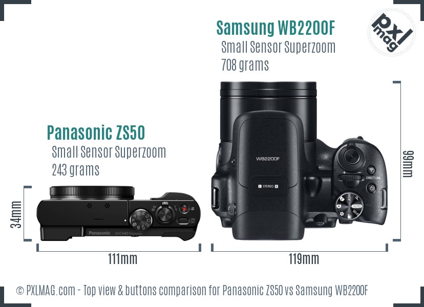 Panasonic ZS50 vs Samsung WB2200F top view buttons comparison