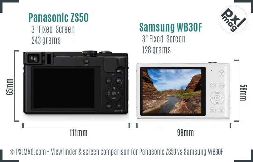 Panasonic ZS50 vs Samsung WB30F Screen and Viewfinder comparison