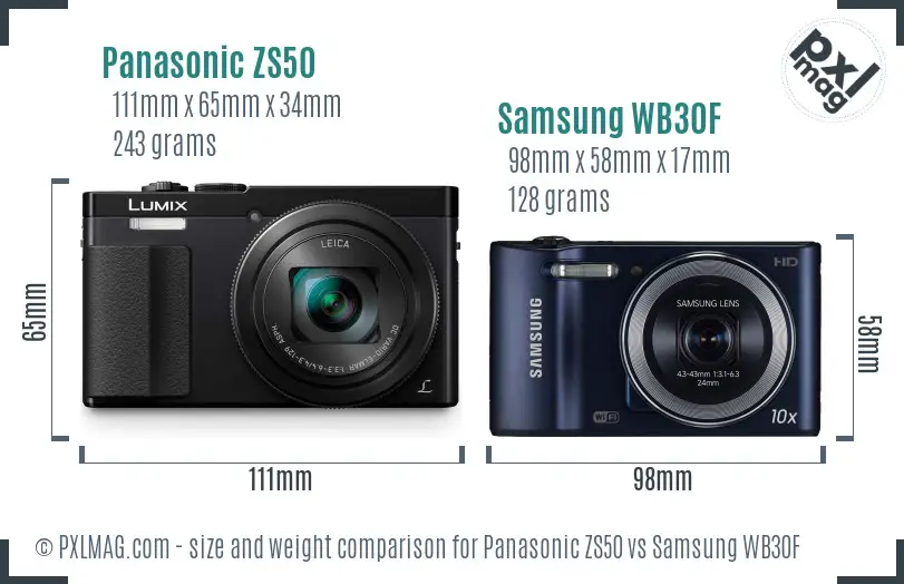 Panasonic ZS50 vs Samsung WB30F size comparison