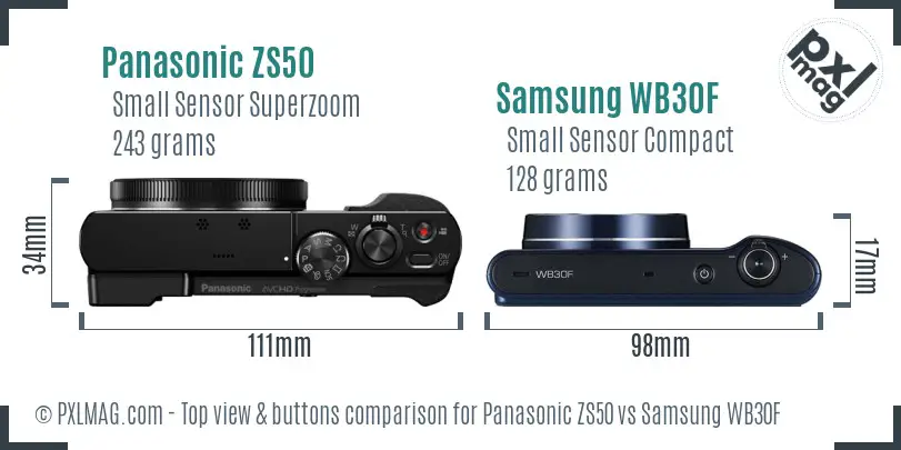 Panasonic ZS50 vs Samsung WB30F top view buttons comparison